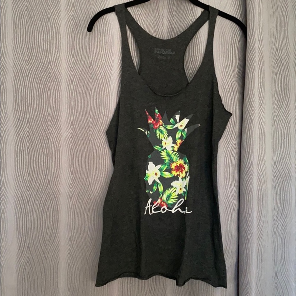 Aloha Floral Pineapple Black Racerback Tank Top